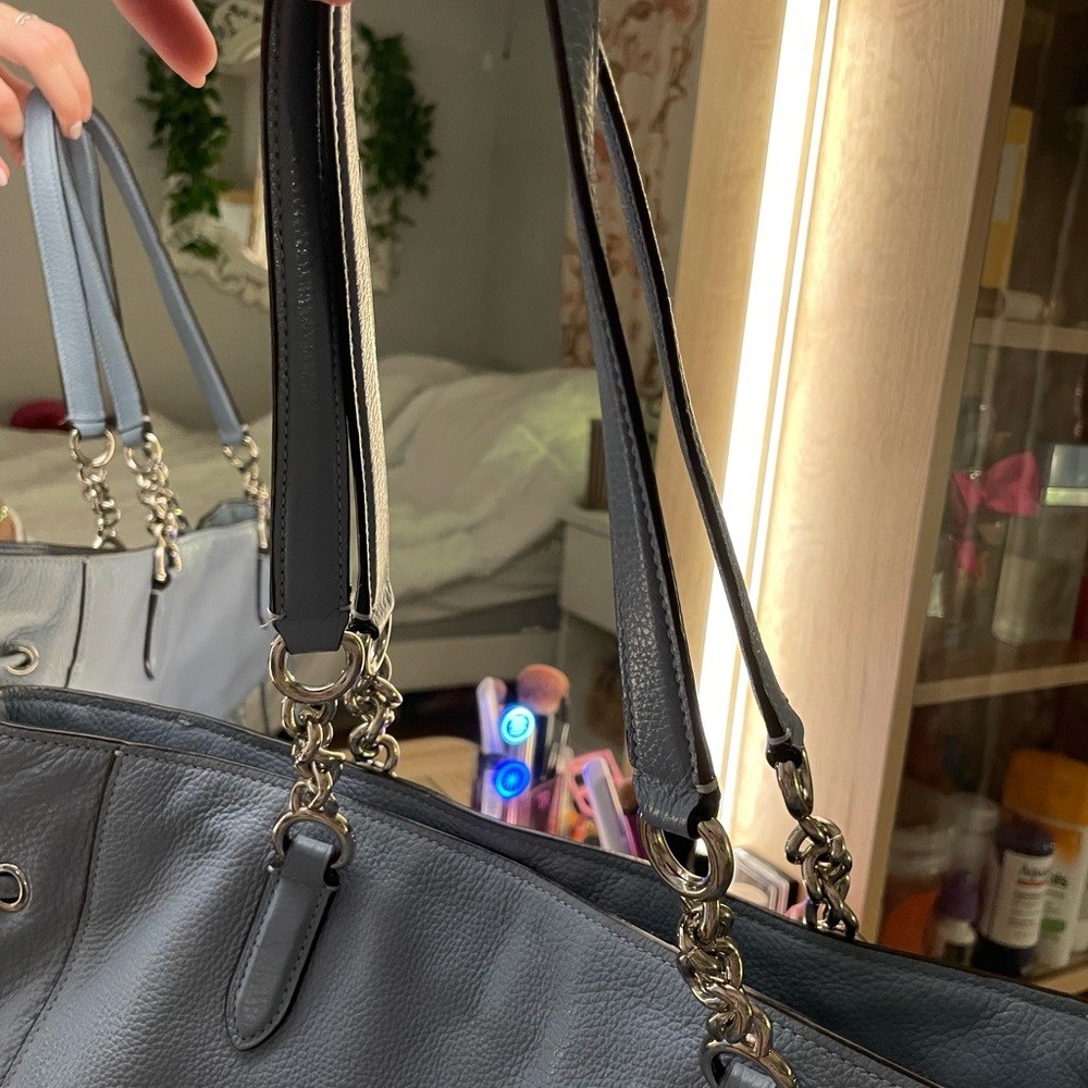 Coach light blue sage pebble Leather Tote Bag silver hardware - Picture 4 of 10